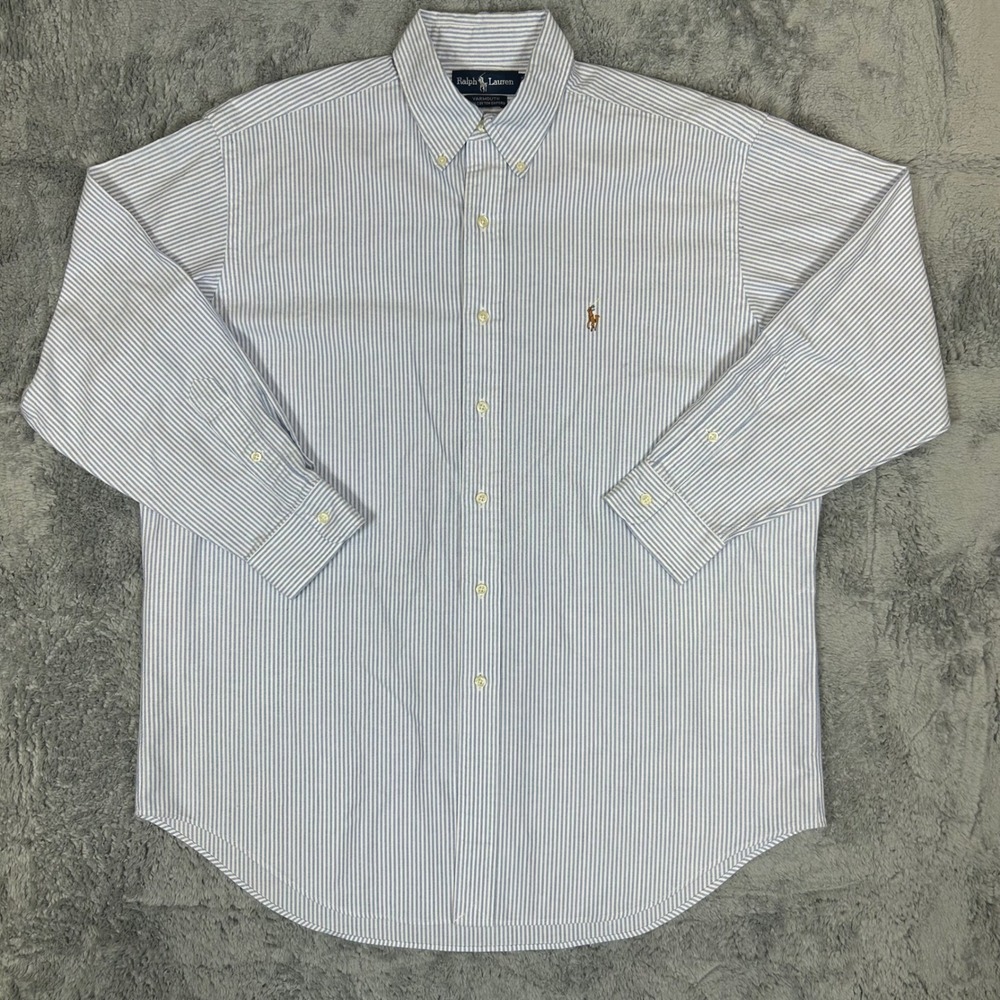 Ralph Lauren Yarmouth Mens 16.5 33 Blue White Striped Cotton Oxford Shirt